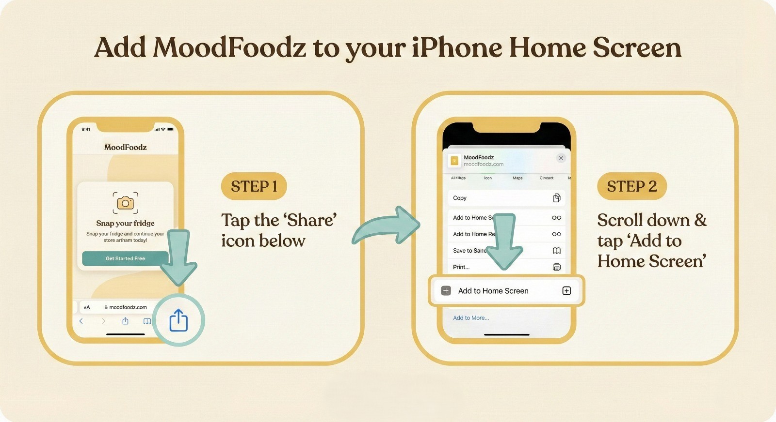 Add MoodFoodz to your iPhone Home Screen - Step-by-step installation guide